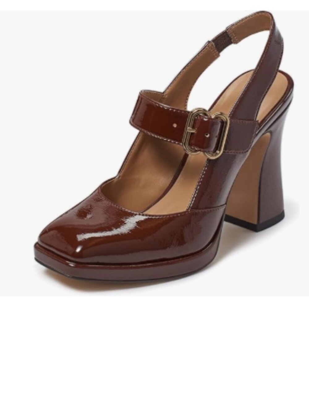 FYS Chocolate Platform Square Toe Block High Heel Mary Janes Slingback Pumps